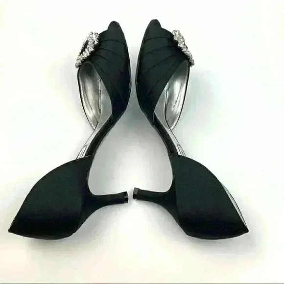 New Nina heels size 7 W 37 black satin gem peep toe formal mother of the bride - Picture 6 of 12